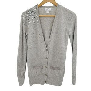Loft gray jewel and sequin detailed v-neck cardigan size small